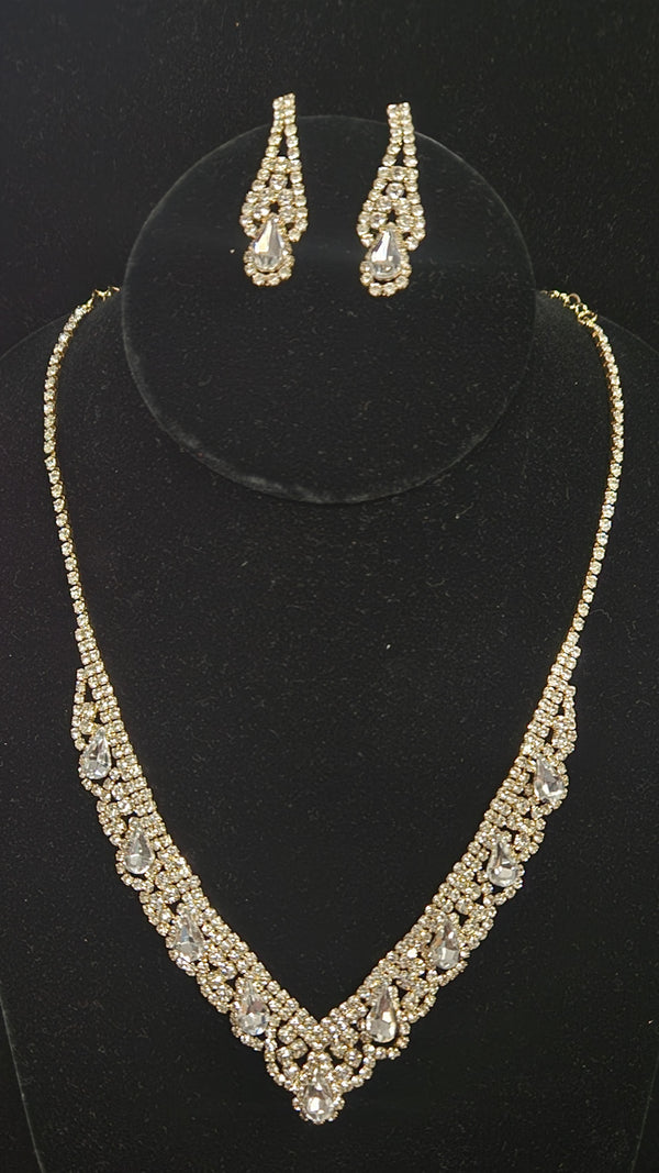 Rhinestone Pave Crystal Teardrop Necklace and Earring Set