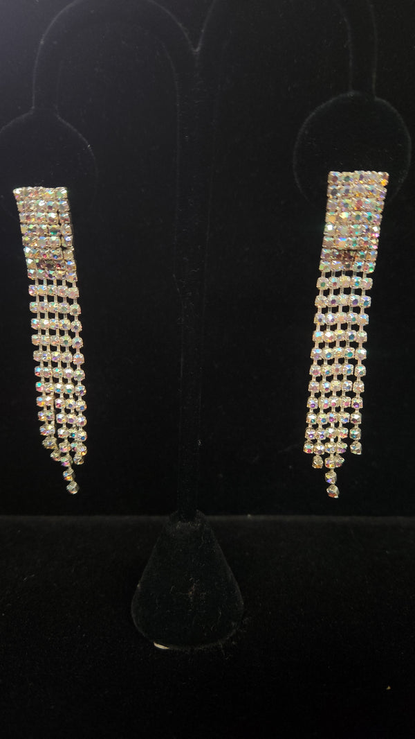 Rhinestone Fray AB Iridescent Silver Earrings