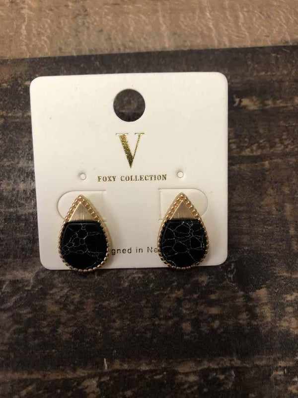 Abigail Black and Gold Teardrop Stud Earrings