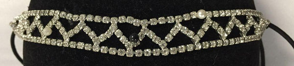Zig Zag Clear Crystal Rhinestone Silver Headband with Elastic Stretch