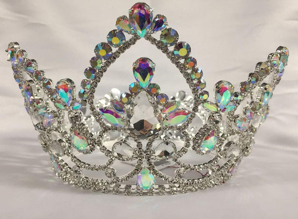 Iridescent Teardrop AB Arch 4" Rhinestone Silver Full Crown