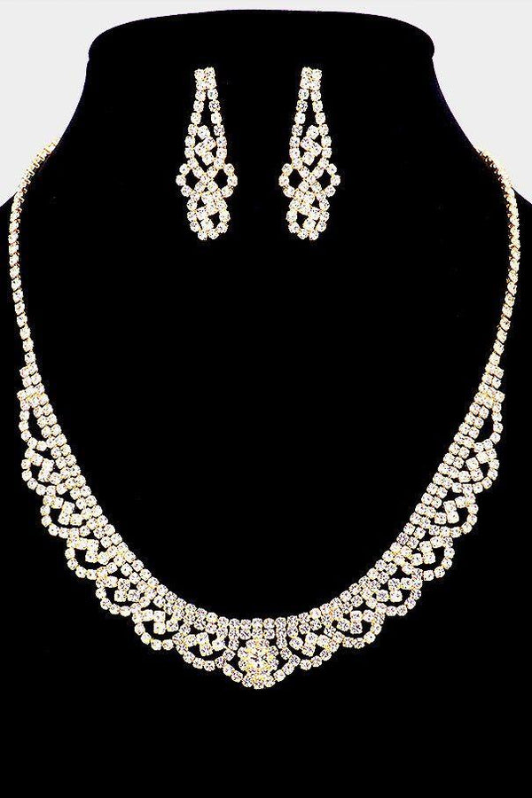 Floral Rhinestone Necklace and Earring Set