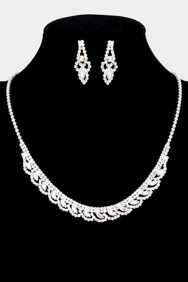Petite Marquise Rhinestone Silver Necklace and Earring Set