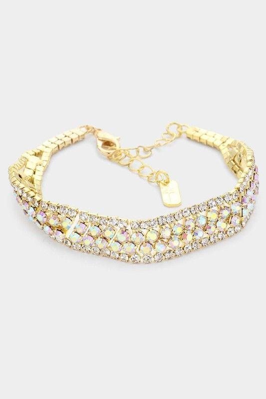 Bubble Rhinestone Stone Clasp Bracelet - 5 Colors