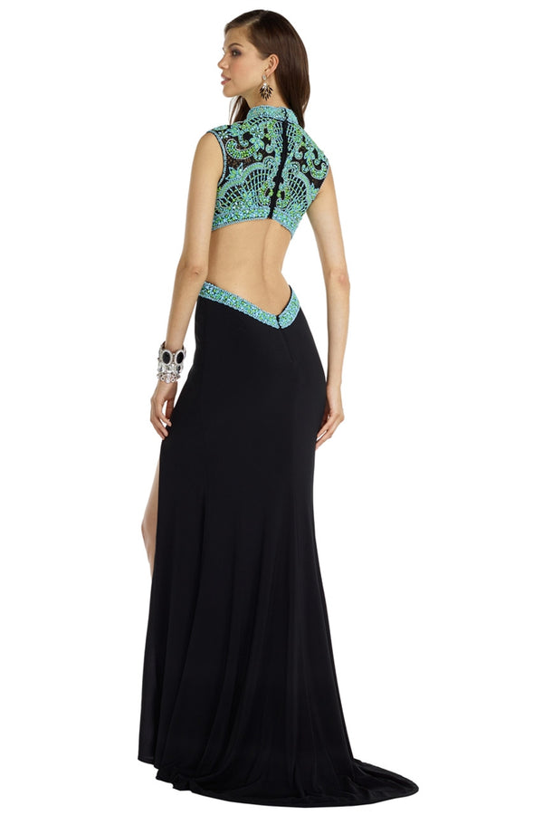 Alyce 6523 Black Multi Beaded High Neck Fitted Jersey Dress - Size 6