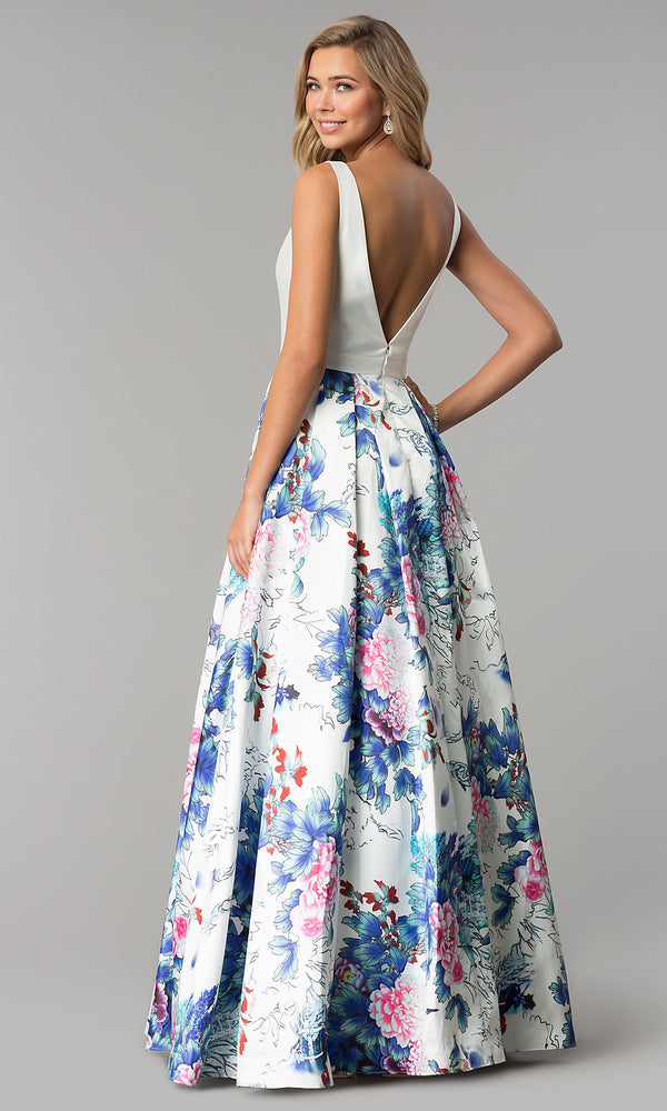 CLARISSE 3538 White & Multi Color Floral Print A-Line Dress