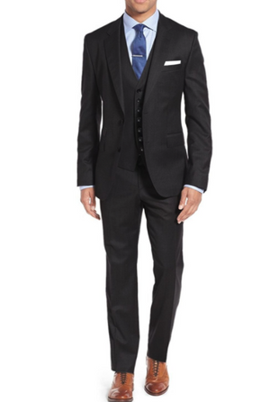 Black Caravelli Slim Fit Three Piece Suit Matching Vest Notch Lapel