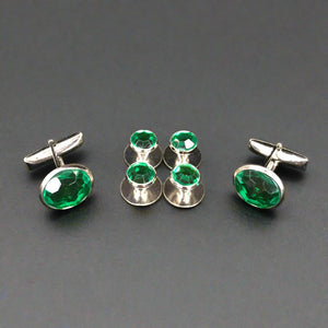 Emerald Green center with Silver Edging Set includes 4 Studs and 2 Cufflinks to dresses up your Formal Tuxedo Shirt.