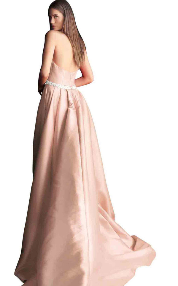 JOVANI 63652 Blush Halter A-Line Mikado Dress w/ Slit
