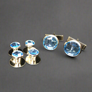 Light Blue center with Silver Edging Set includes 4 Studs and 2 Cufflinks to dresses up your Formal Tuxedo Shirt.