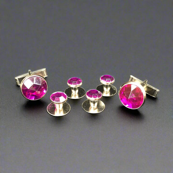Magenta Pink Crystal Stud & Cufflink Set