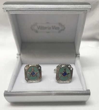 Masonic Silver Burst Square and Compass Boxed Cufflinks