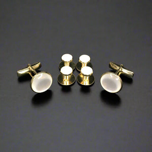 Pearl White center with Gold Edging Set includes 4 Studs and 2 Cufflinks to dresses up your Formal Tuxedo Shirt