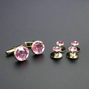Pink center with Silver Edging Set includes 4 Studs and 2 Cufflinks to dresses up your Formal Tuxedo Shirt.