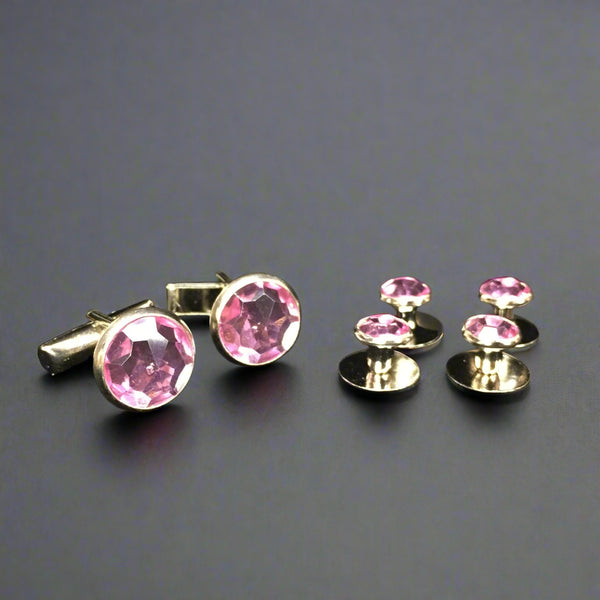 Pink center with Silver Edging Set includes 4 Studs and 2 Cufflinks to dresses up your Formal Tuxedo Shirt.