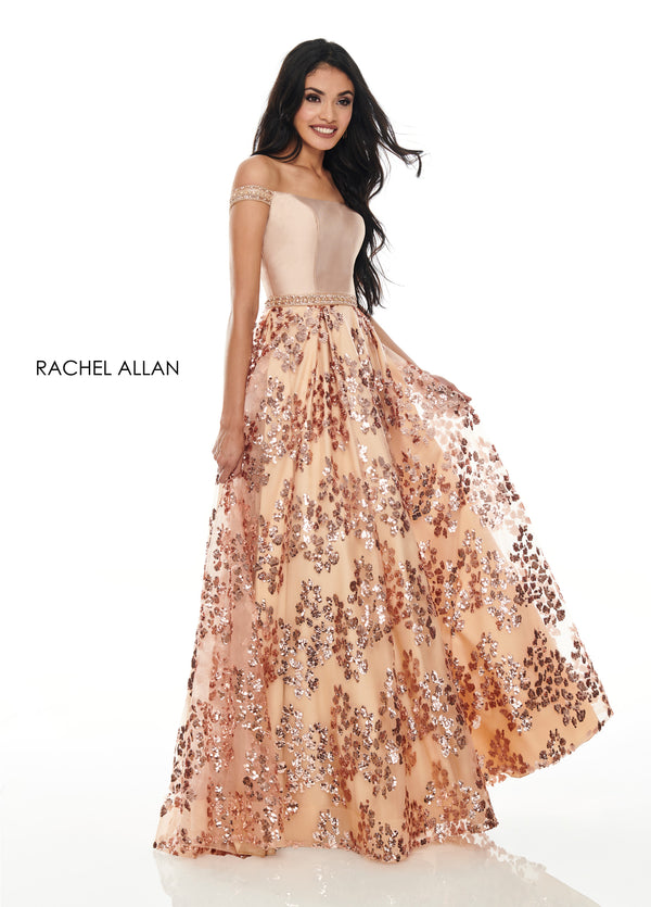 Rachel Allan 7046 Rose Gold Sequin A-Line Dress