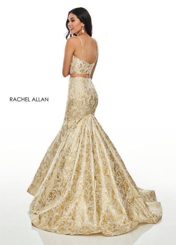 Rachel Allan 7050 Ivory Gold Metallic 2 Piece Mermaid Dress - Size 6