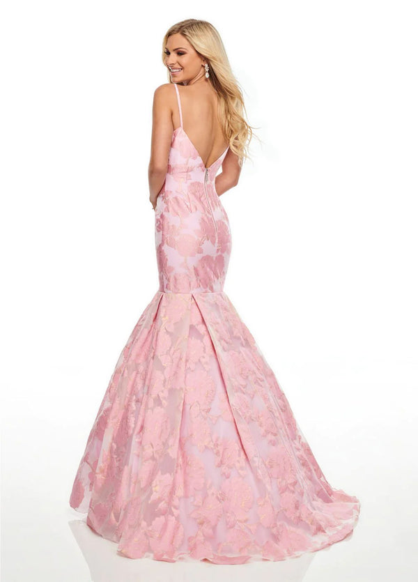 Rachel Allan 7087 Pink Floral Jacquard Mermaid Dress - Size 12