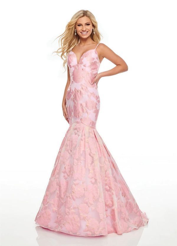 Rachel Allan 7087 Pink Floral Jacquard Mermaid Dress - Size 12
