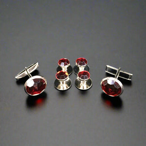 Red center with Silver Edging Set includes 4 Studs and 2 Cufflinks to dresses up your Formal Tuxedo Shirt.