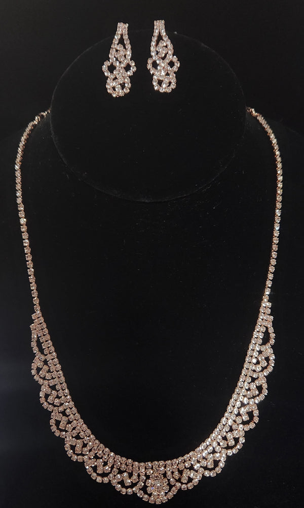 Floral Rhinestone Necklace and Earring Set