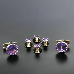 Royal Purple center with Silver Edging Set includes 4 Studs and 2 Cufflinks to dresses up your Formal Tuxedo Shirt.