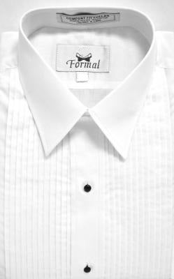 White Pleated Laydown Collar Tuxedo Shirt